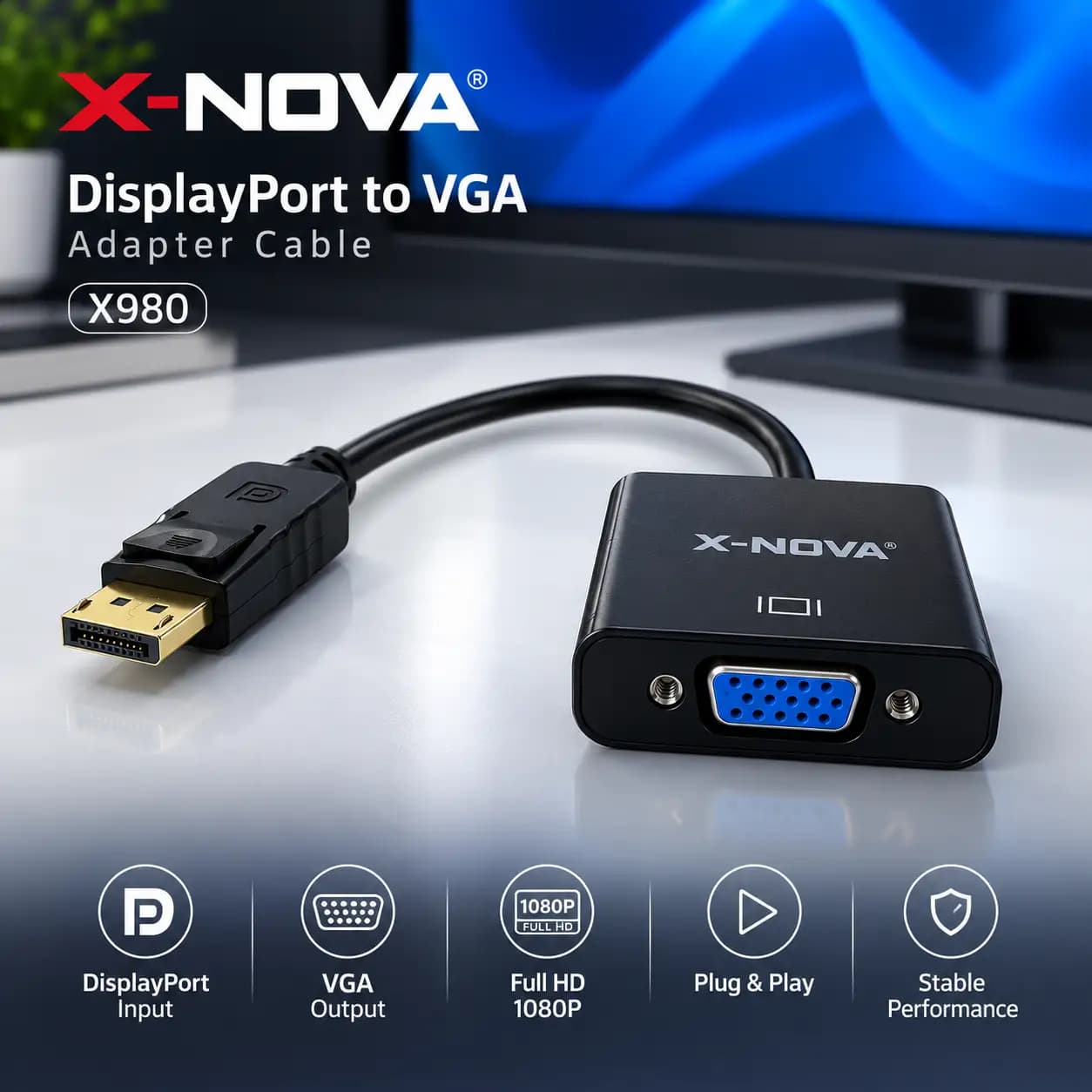 مبدل کابلی DISPLAY به VGA نوا مدل X-NOVA X980