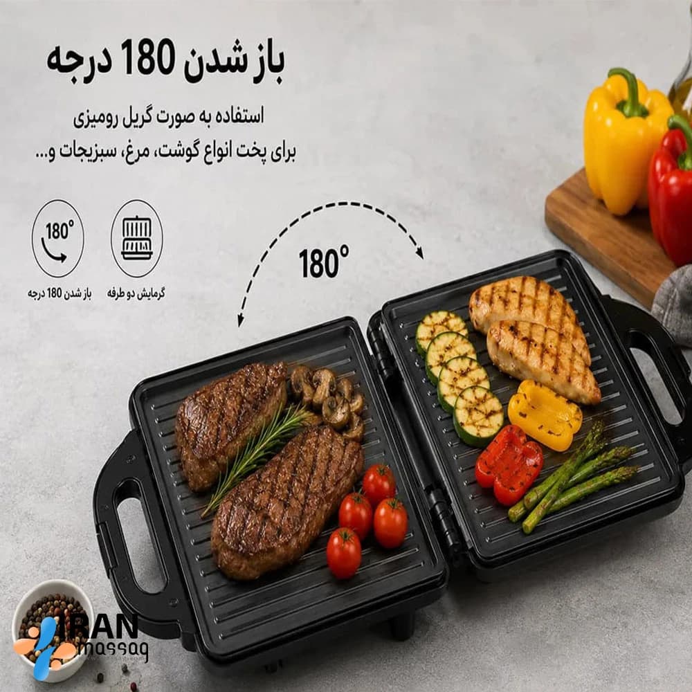 ساندویچ ساز و گریل APPEX مدل ASM-203B | توان ۱۳۰۰ وات، باز شدن ۱۸۰ درجه — تصویر ۱۲