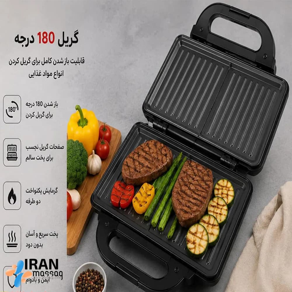 ساندویچ ساز و گریل APPEX مدل ASM-203B | توان ۱۳۰۰ وات، باز شدن ۱۸۰ درجه — تصویر ۱۱