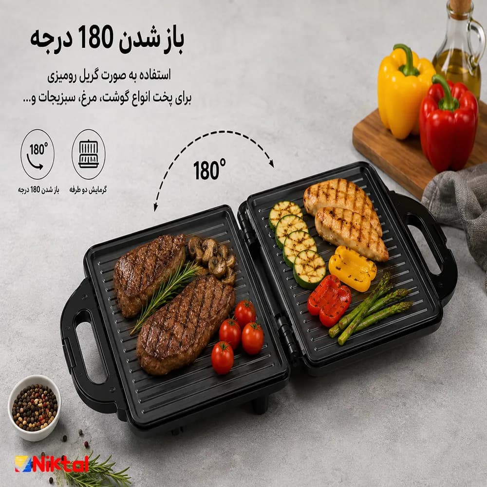 ساندویچ ساز و گریل APPEX مدل ASM-203B | توان ۱۳۰۰ وات، باز شدن ۱۸۰ درجه — تصویر ۳
