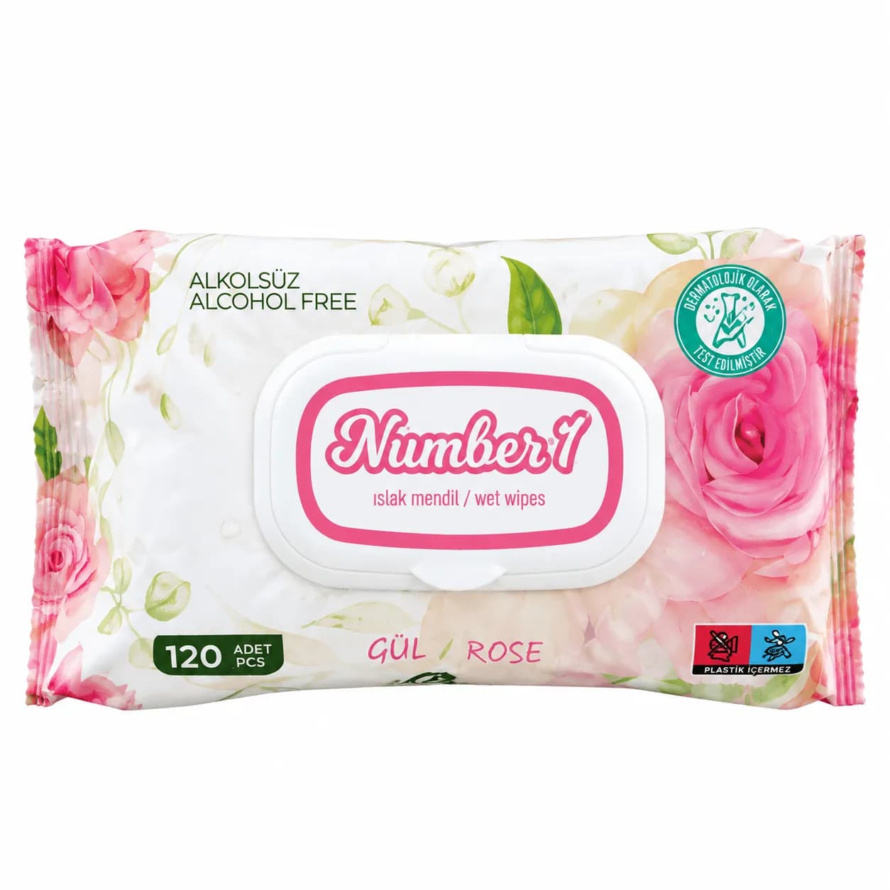دستمال مرطوب Number One ترکیه ۱۲۰ برگ گل رز آرایش پاک کن کد 6166 — تصویر ۷