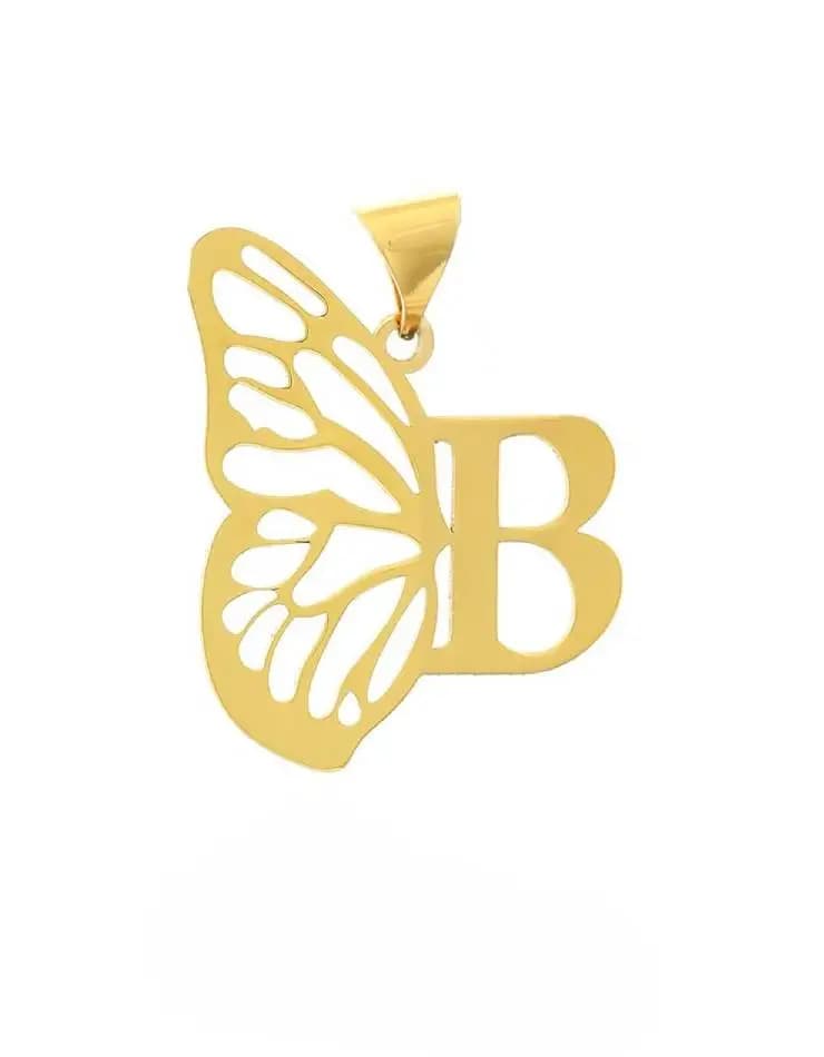 پلاک طلا مدل بال پروانه و B — تصویر ۳