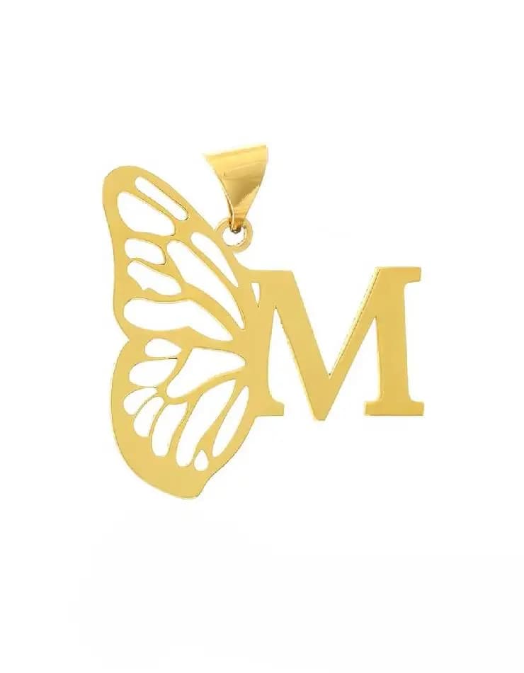 پلاک طلا مدل بال پروانه و M — تصویر ۳
