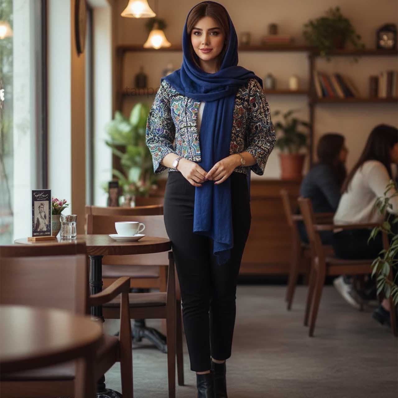 مانتو کتی طرح کاشی گل و مرغ آبی
