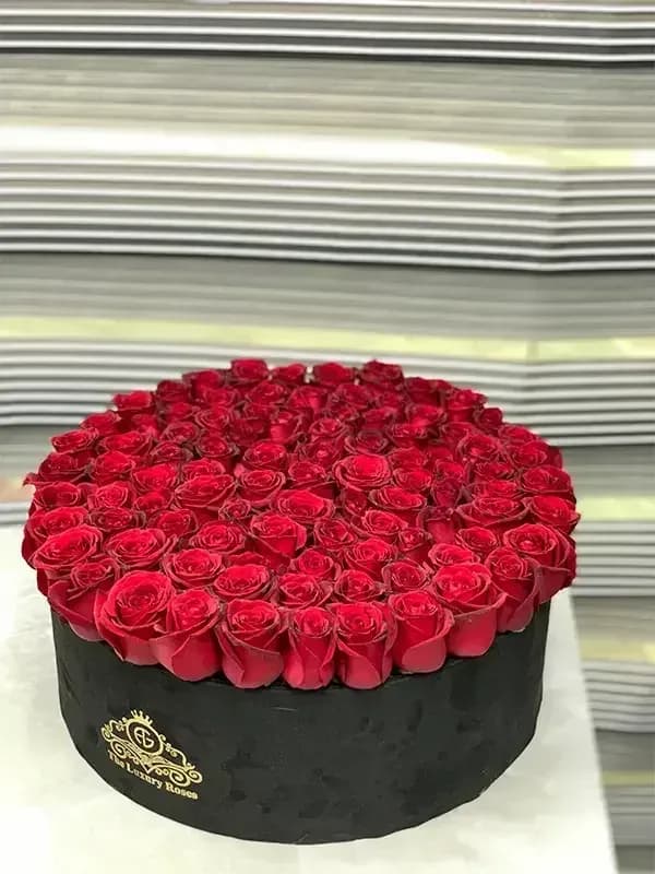 باکس گل 100 شاخه رز قرمز هلندی بهترین کیفیت