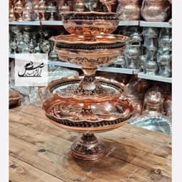 سرویس پذیرایی مسی نقره کوب و الماس تراش نانو 4 تیکه ( میوه خوری ، شیرینی خوری،آجیل خوری ، شکلات خوری نقره تراش ) زنجان — تصویر ۳