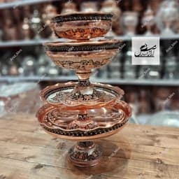 سرویس پذیرایی مسی نقره کوب و الماس تراش نانو 4 تیکه ( میوه خوری ، شیرینی خوری،آجیل خوری ، شکلات خوری نقره تراش ) زنجان — تصویر ۵