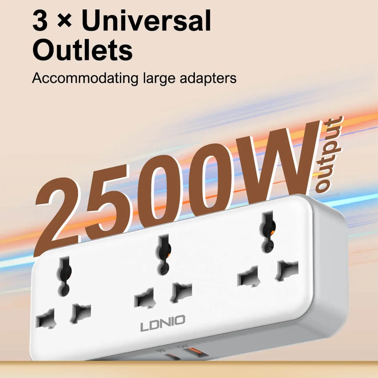 چندراهی برق دیواری 2500 وات 3 سوکت، یک USB و یک Type-C فست شارژ 30 وات الدنیو SC3317 — تصویر ۶