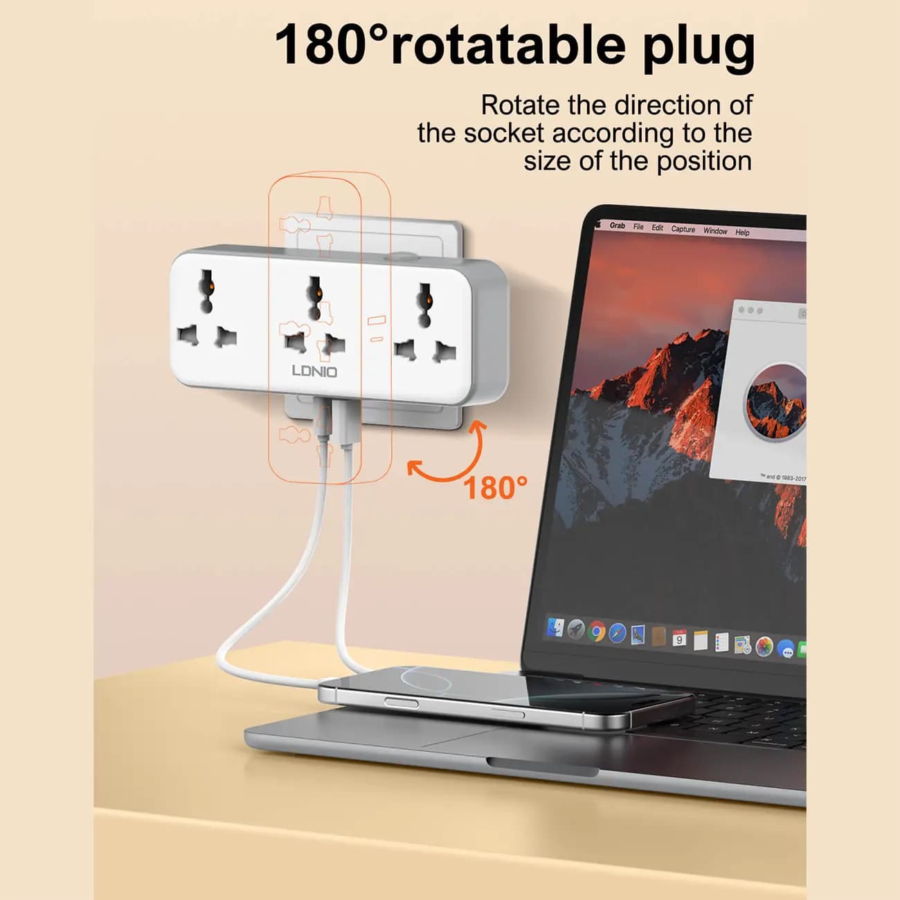چندراهی برق دیواری 2500 وات 3 سوکت، یک USB و یک Type-C فست شارژ 30 وات الدنیو SC3317 — تصویر ۷