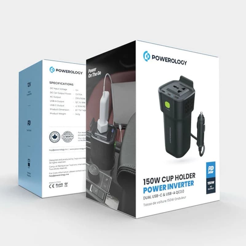 مبدل برق خودرو پاورولوجی مدل POWER INVERTER 150W P150INVBK — تصویر ۲