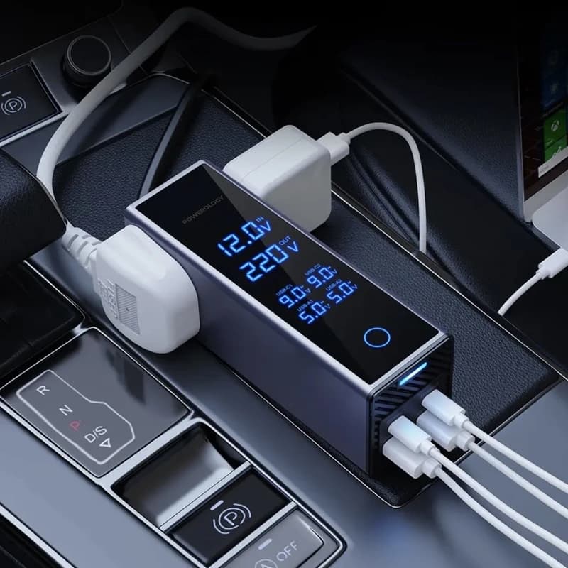 اینورتر فندکی پاورولوژی مدل PWCUQC044 ظرفیت 300 وات با نمایشگر — تصویر ۷