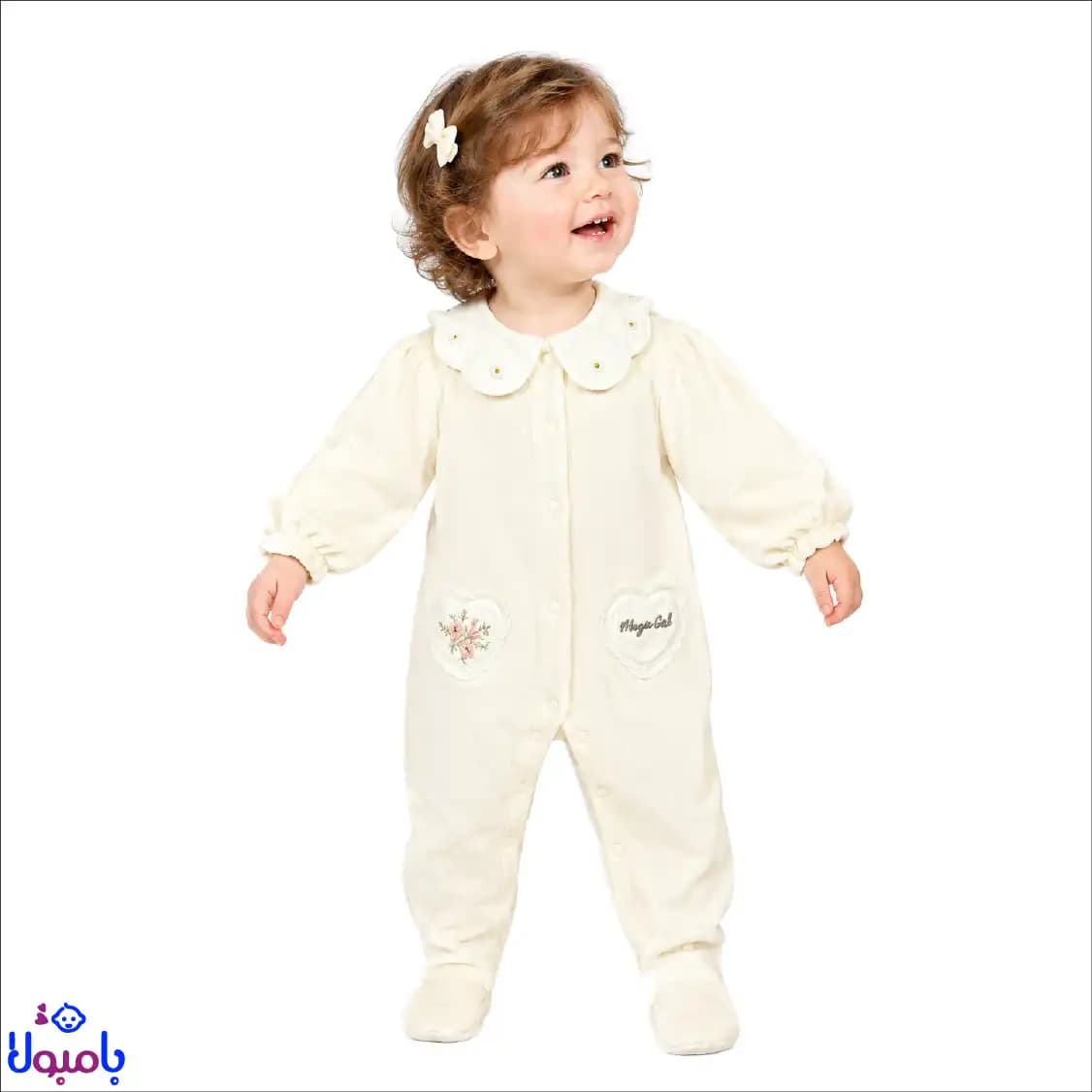 سرهمی جورابدار مخمل پاییزه کرمی -وارداتی 0تا12ماهگی