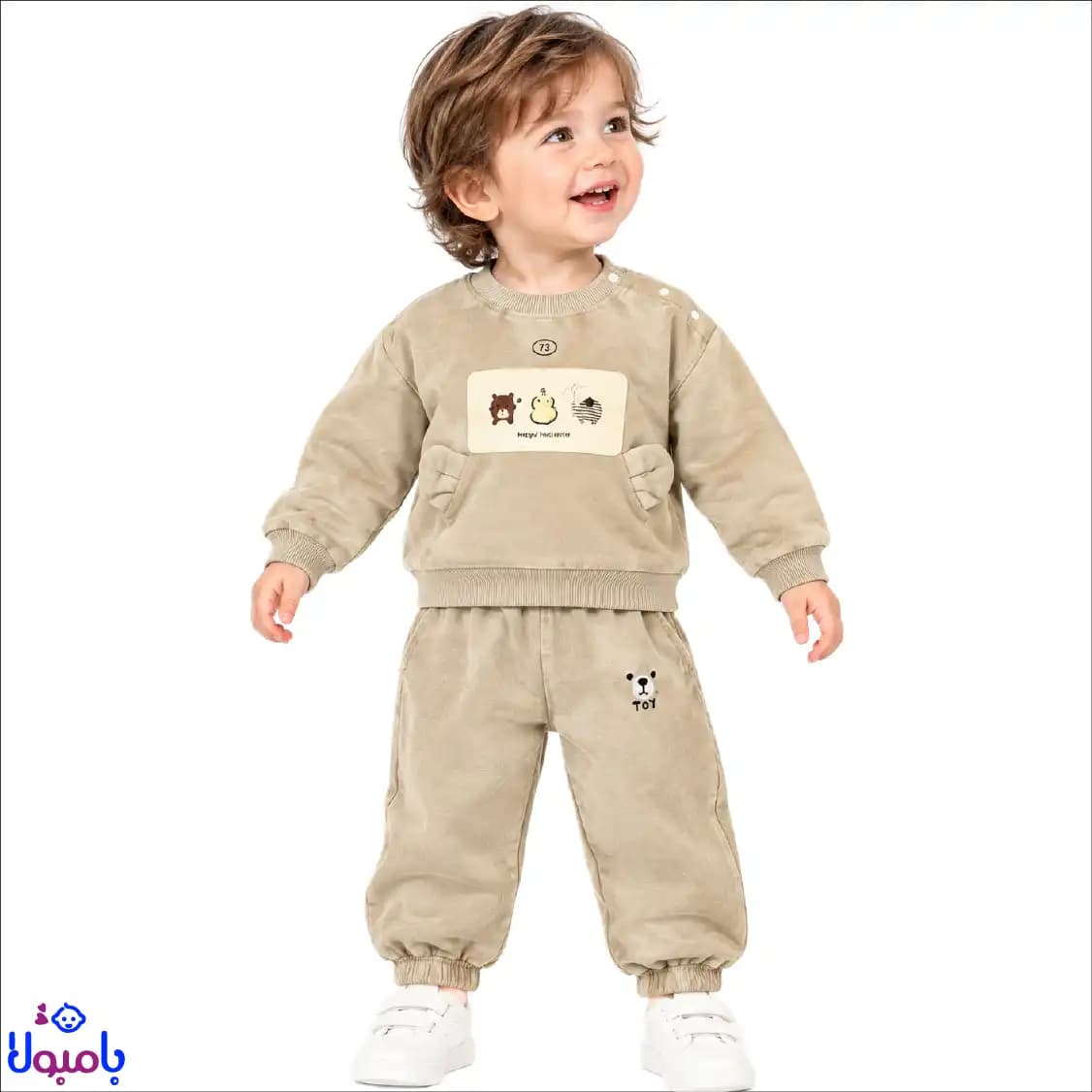ست بلوز و شلوار پاییزه مخمل کرم- وارداتی 3تا18ماهگی — تصویر ۹