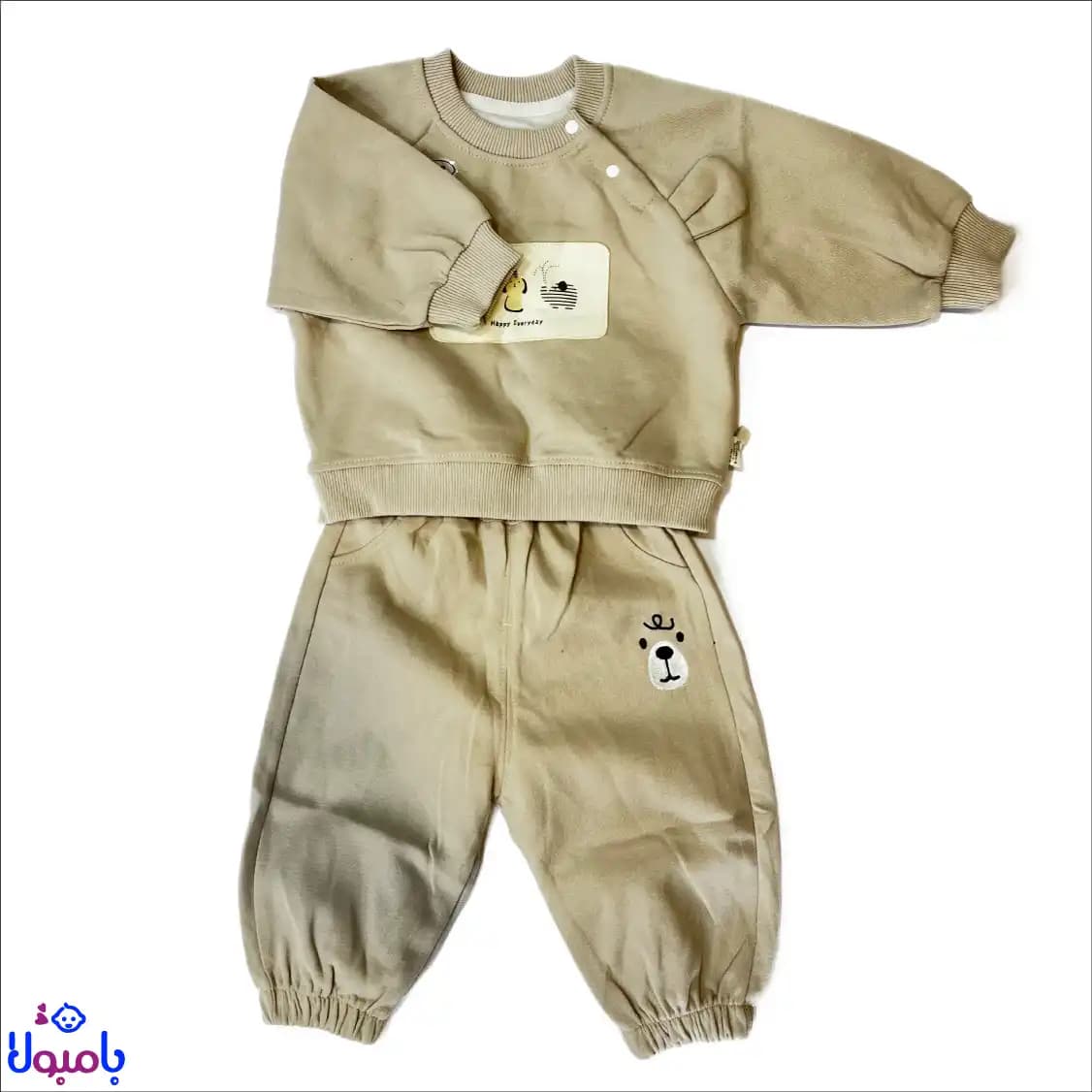 ست بلوز و شلوار پاییزه مخمل کرم- وارداتی 3تا18ماهگی — تصویر ۳