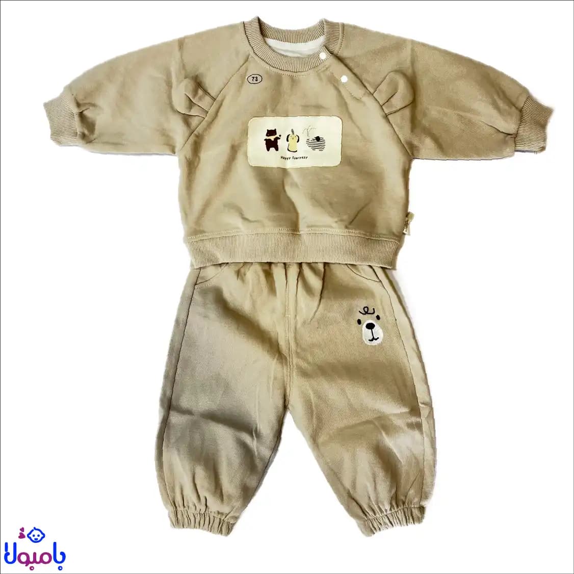 ست بلوز و شلوار پاییزه مخمل کرم- وارداتی 3تا18ماهگی — تصویر ۲