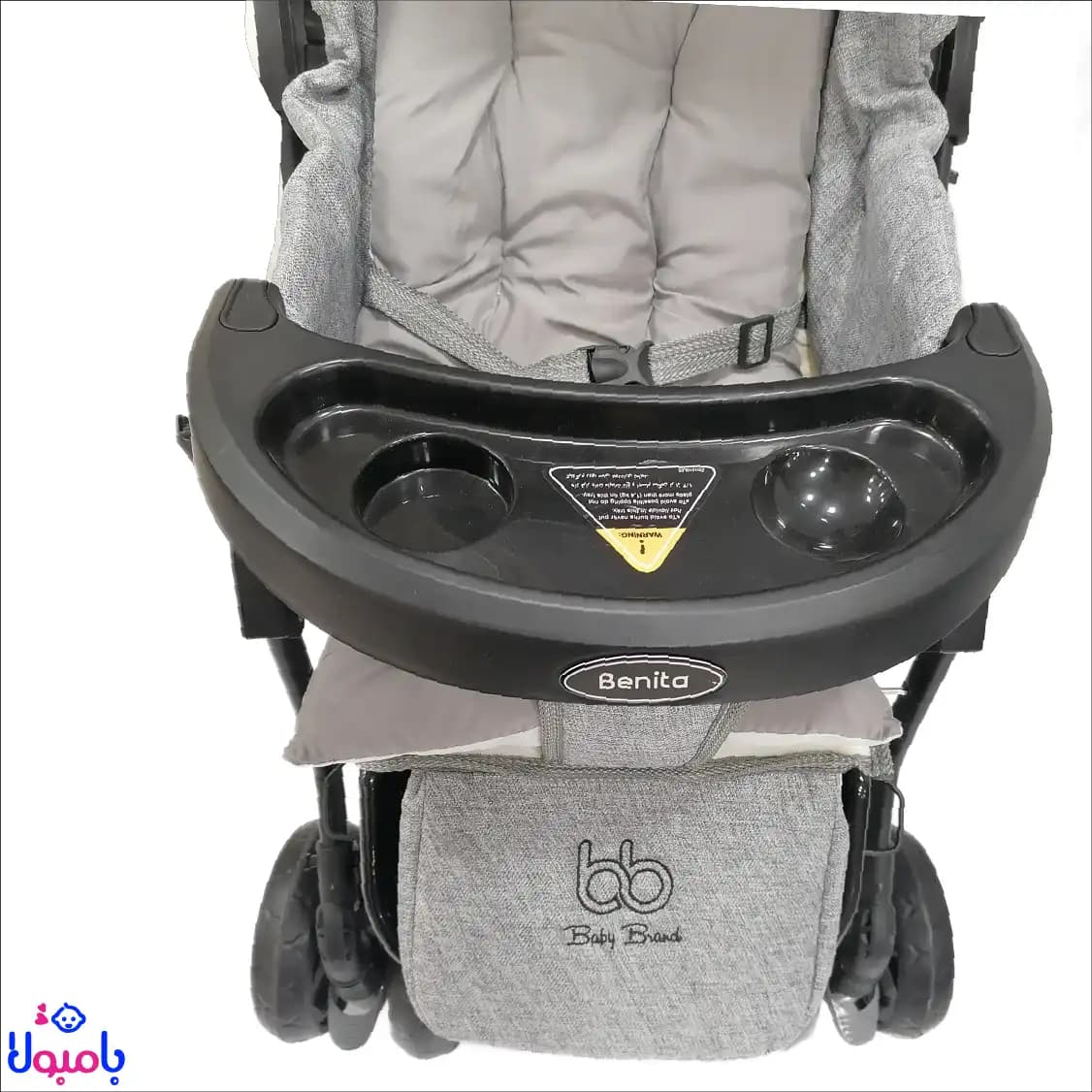 سرویس کالسکه و کریر به همراه کیف مادر baby band طوسی — تصویر ۴