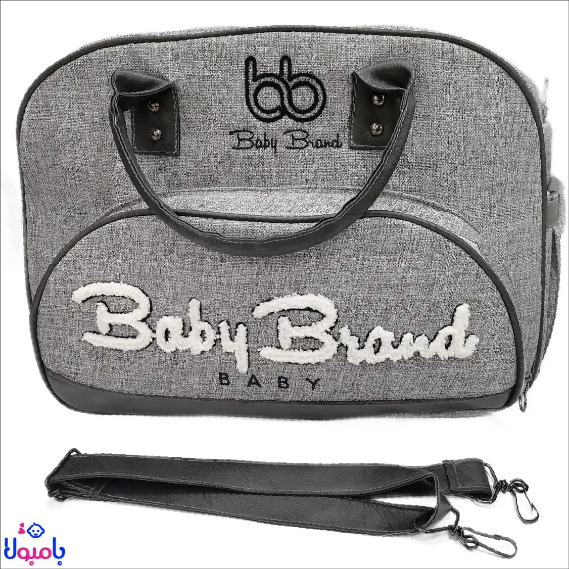 سرویس کالسکه و کریر به همراه کیف مادر baby band طوسی — تصویر ۶