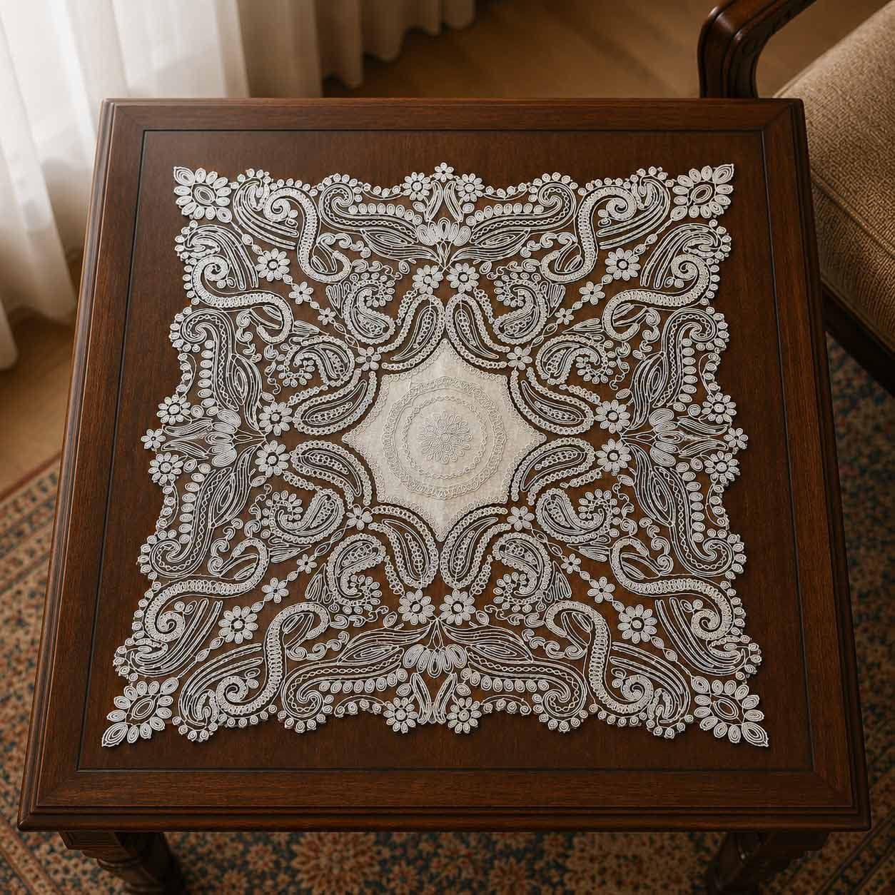 رومیزی مربع 60 مندی کرم — تصویر ۲