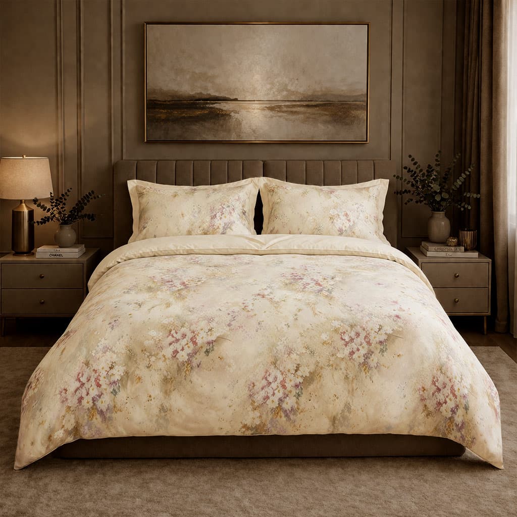 ست لحاف کاوری دونفره 4409 کرم King size