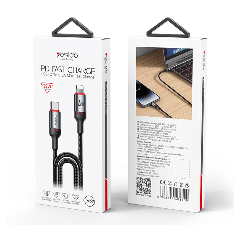 کابل تایپسی به لایتنینگ یسیدو YESIDO CA184 طول 1.2متر 27w — تصویر ۶