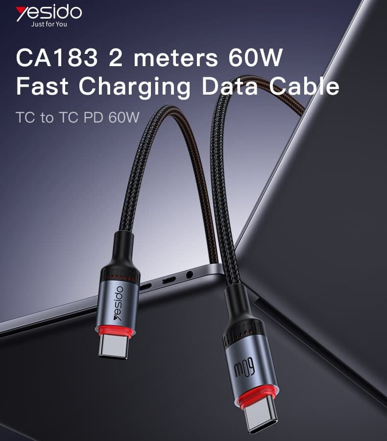 کابل تایپسی به تایپسی یسیدو YESIDO CA183 طول 1.2متر 60w — تصویر ۸