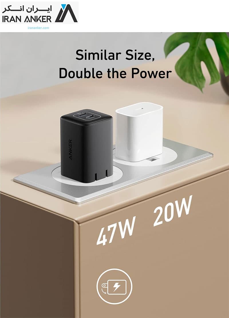 شارژر 47 واتی انکر Anker Nano 47W USB-C Charger 2-Port GaN Charger مدل A2039 — تصویر ۶