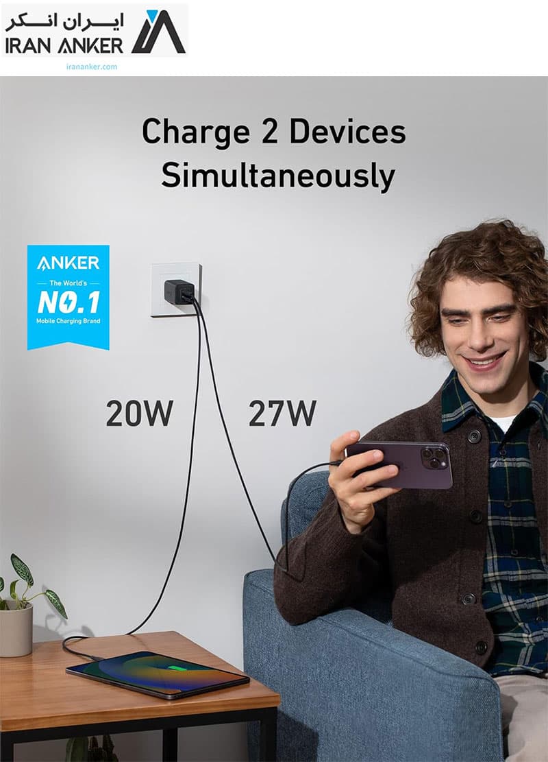 شارژر 47 واتی انکر Anker Nano 47W USB-C Charger 2-Port GaN Charger مدل A2039 — تصویر ۷