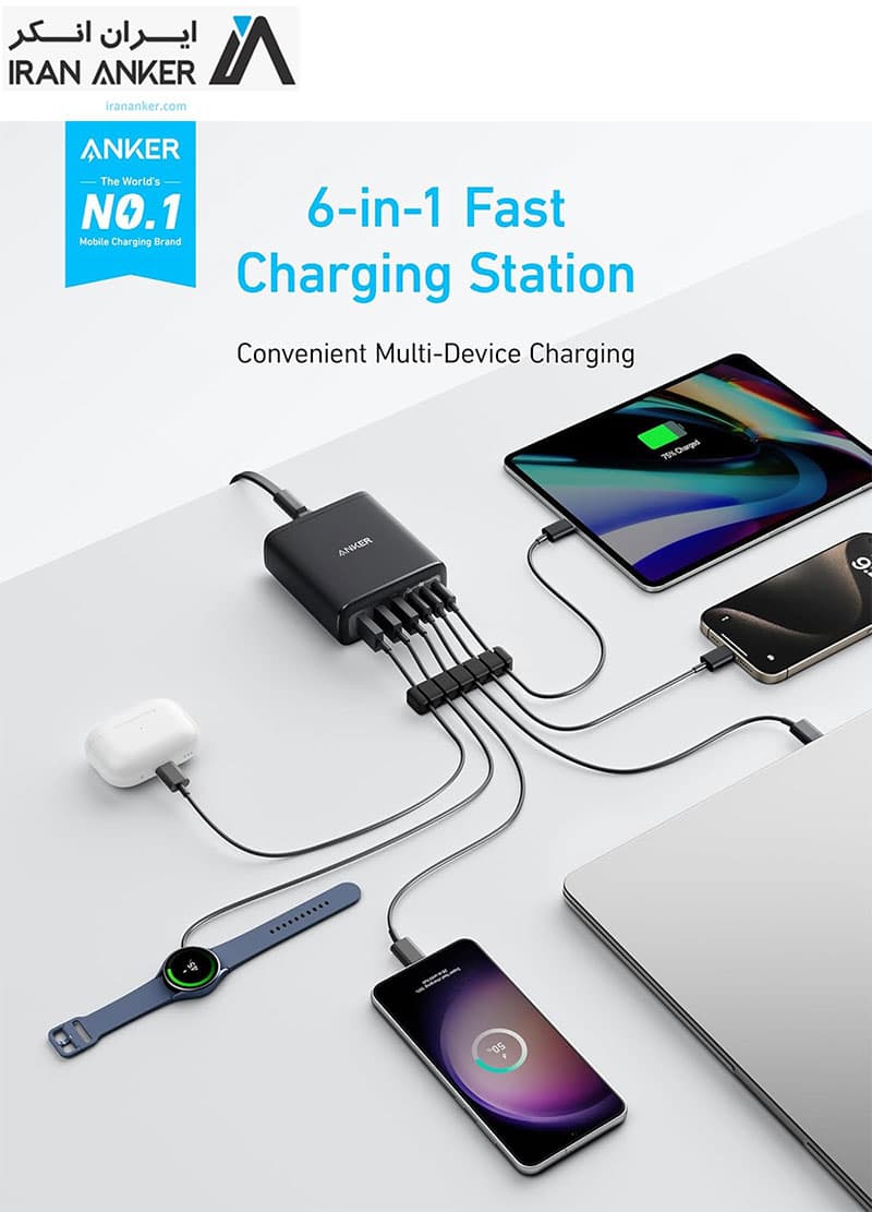 هاب شارژر رومیزی انکر Anker USB C Charger 6 Port 112W مدل A2154 — تصویر ۴