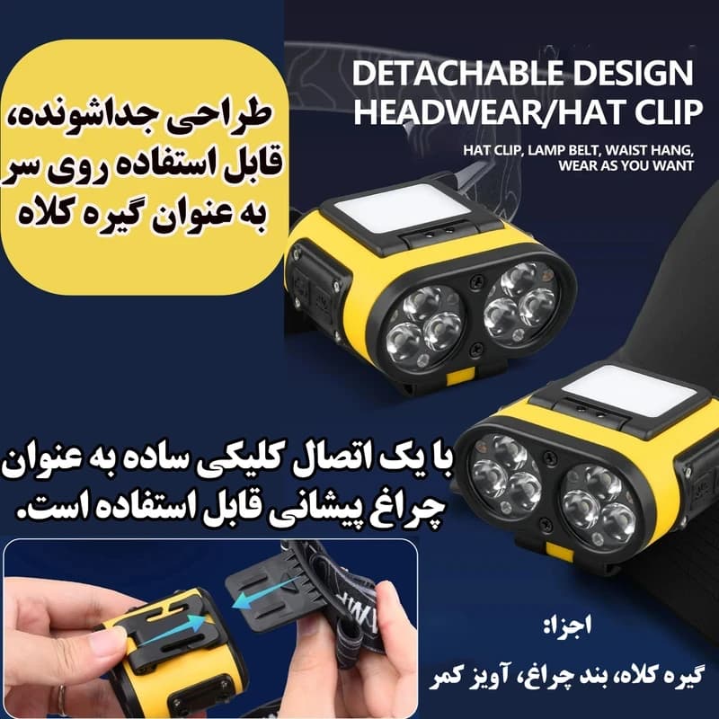 چراغ پیشانی سنسور دار شارژی مدل T152 — تصویر ۲