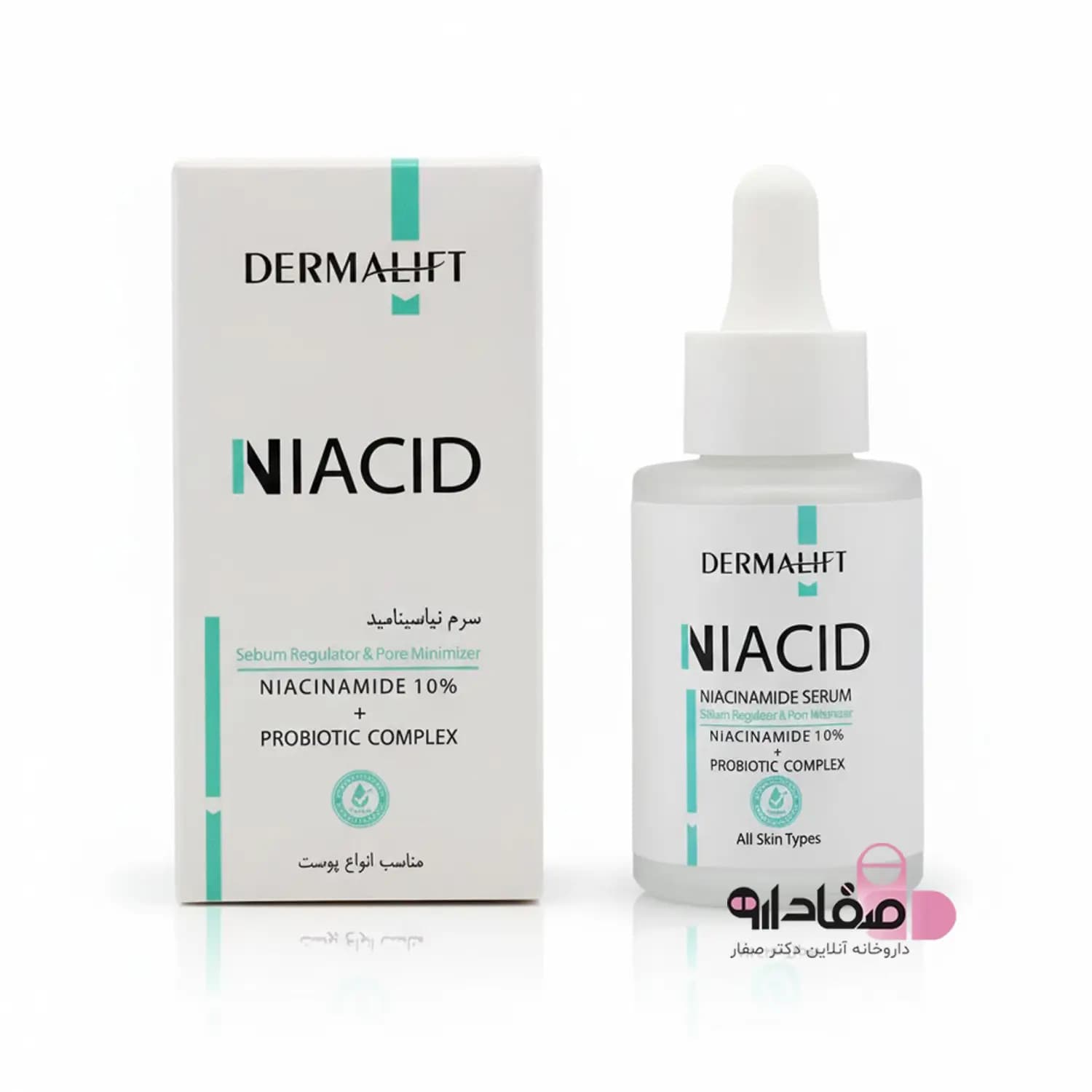 سرم نیاسینامید درمالیفت ۱۰٪ و زینک ۱٪ حجم ۳۰ میل | Dermalift Niacid Serum 10% + Zinc PCA 1%