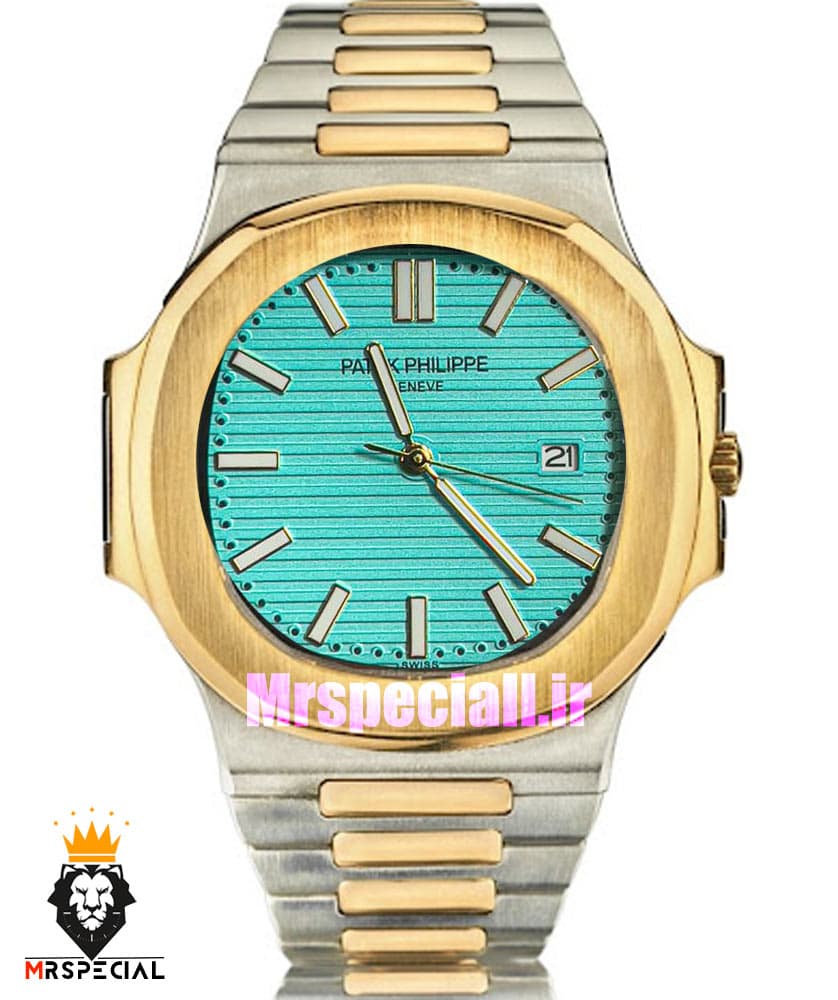 ساعت پتک فیلیپ مردانه ناتیلوس کوارتز دورنگ طلایی صفحه تیفانی Patek Philippe NUATILOS 021055 — تصویر ۸