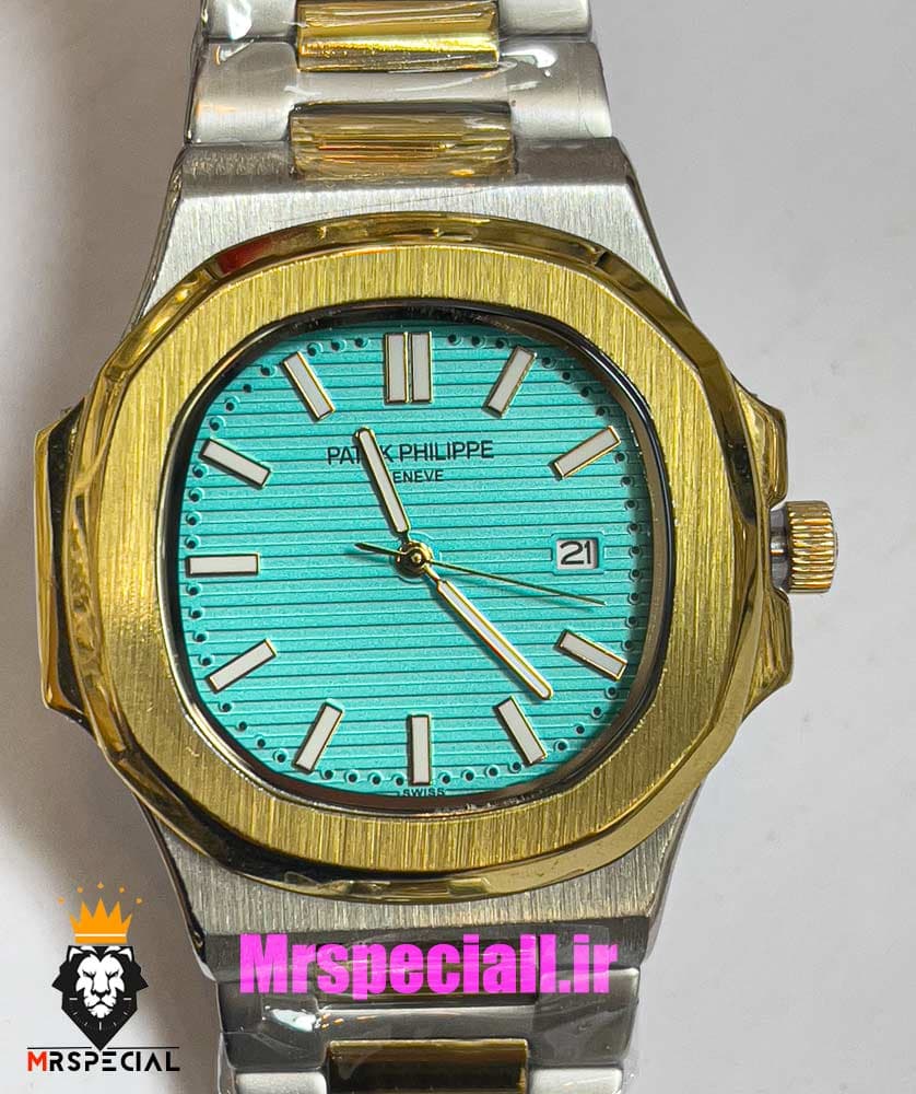 ساعت پتک فیلیپ مردانه ناتیلوس کوارتز دورنگ طلایی صفحه تیفانی Patek Philippe NUATILOS 021055 — تصویر ۳