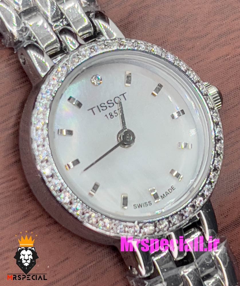 ساعت تیسوت زنانه کوارتز استیل نقره ای صفحه سفید قاب نگین 021001 TISSOT Lovely — تصویر ۱۰