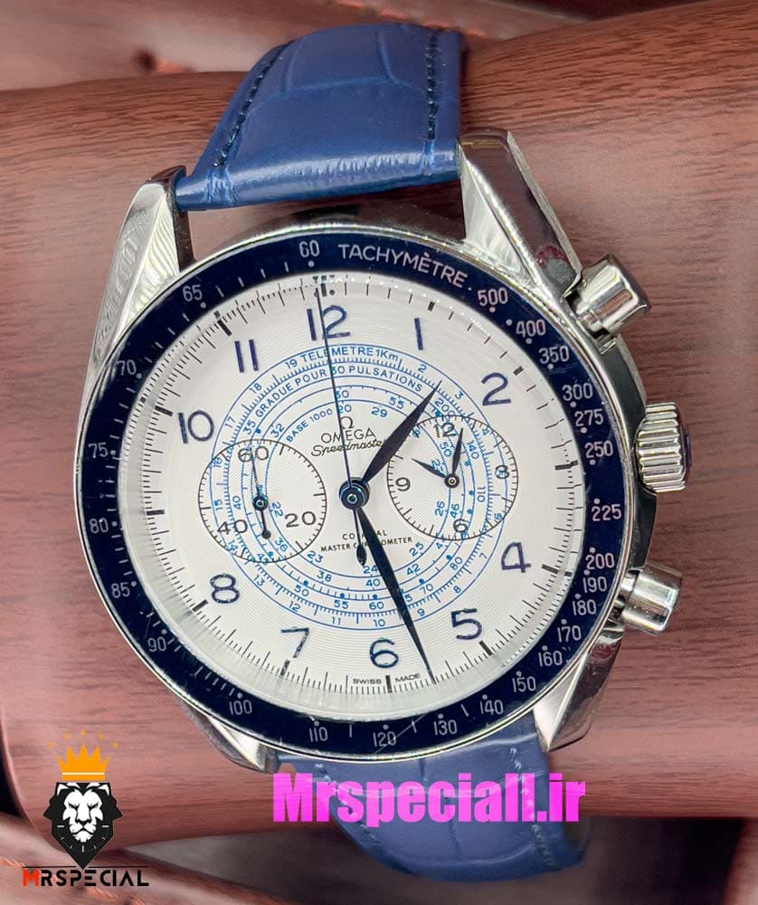 ساعت مچی مردانه امگا اسپید مستر کرنوگراف بند چرم ابی صفحه سفید OMEGA Speedmaster 020995 — تصویر ۱۱