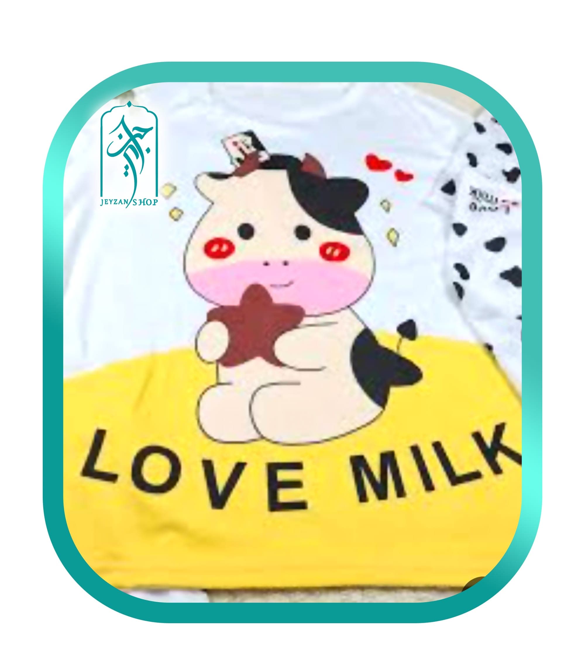 لباس ۳ تکه دخترانه راحتی طرح گاو Love Milk کد 029 — تصویر ۲