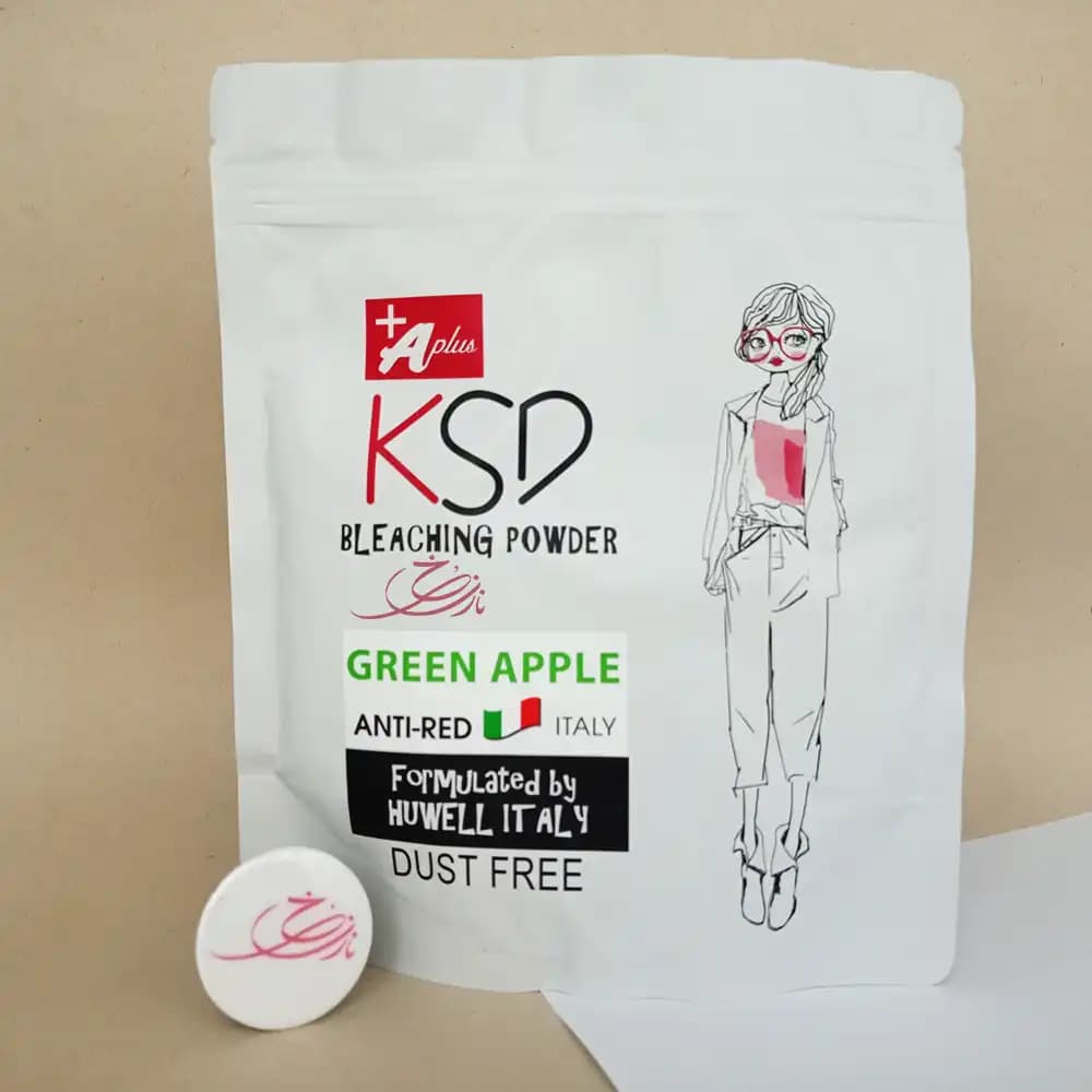 پودر دکلره سیب سبز GREEN APPLE کی اس دی KSD ضد قرمزی ANTI-RED حجم 400 گرمی