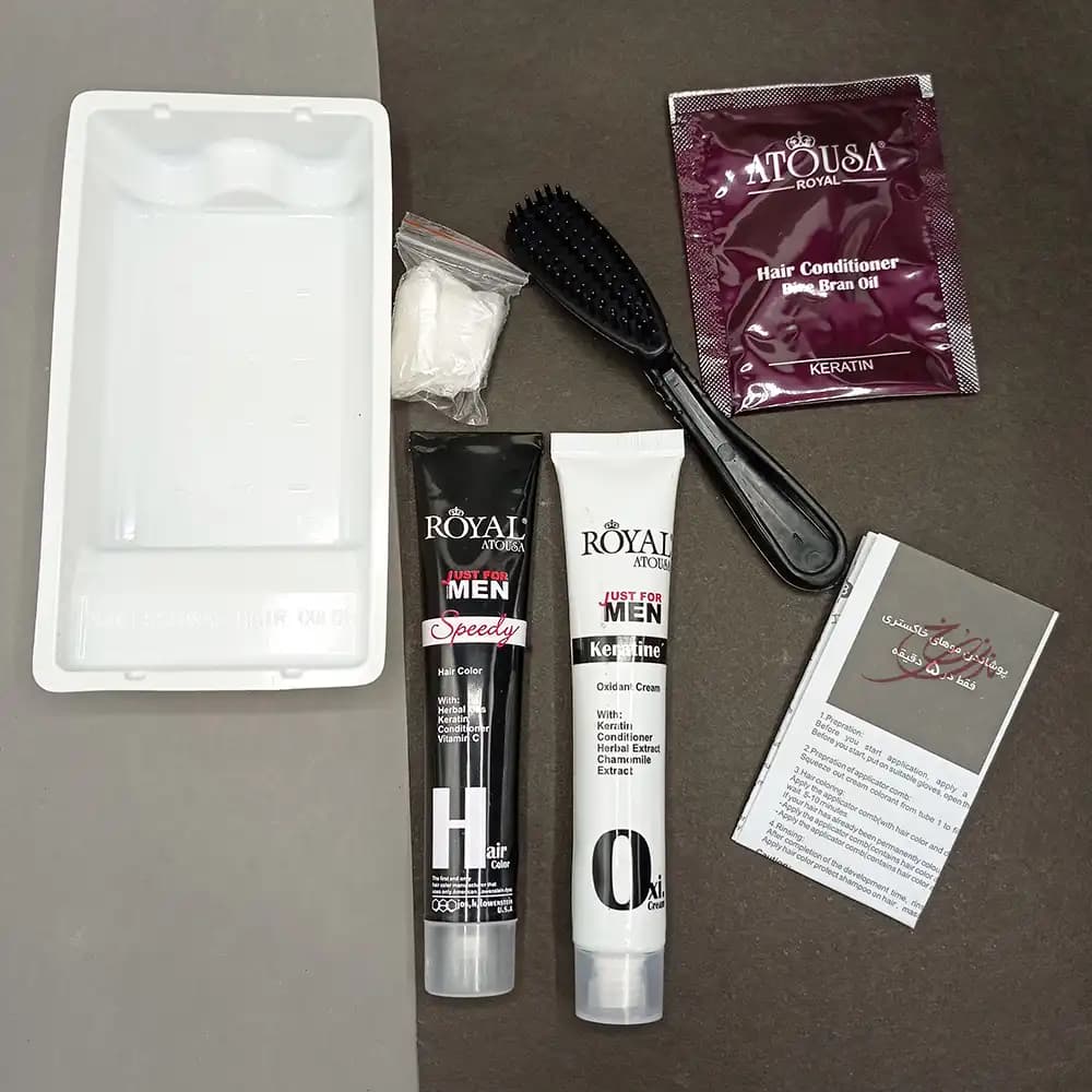 کیت رنگ موی مردانه رویال آتوسا ROYAL ATOUSA رنگ قهوه ای تیره Dark Brown — تصویر ۲