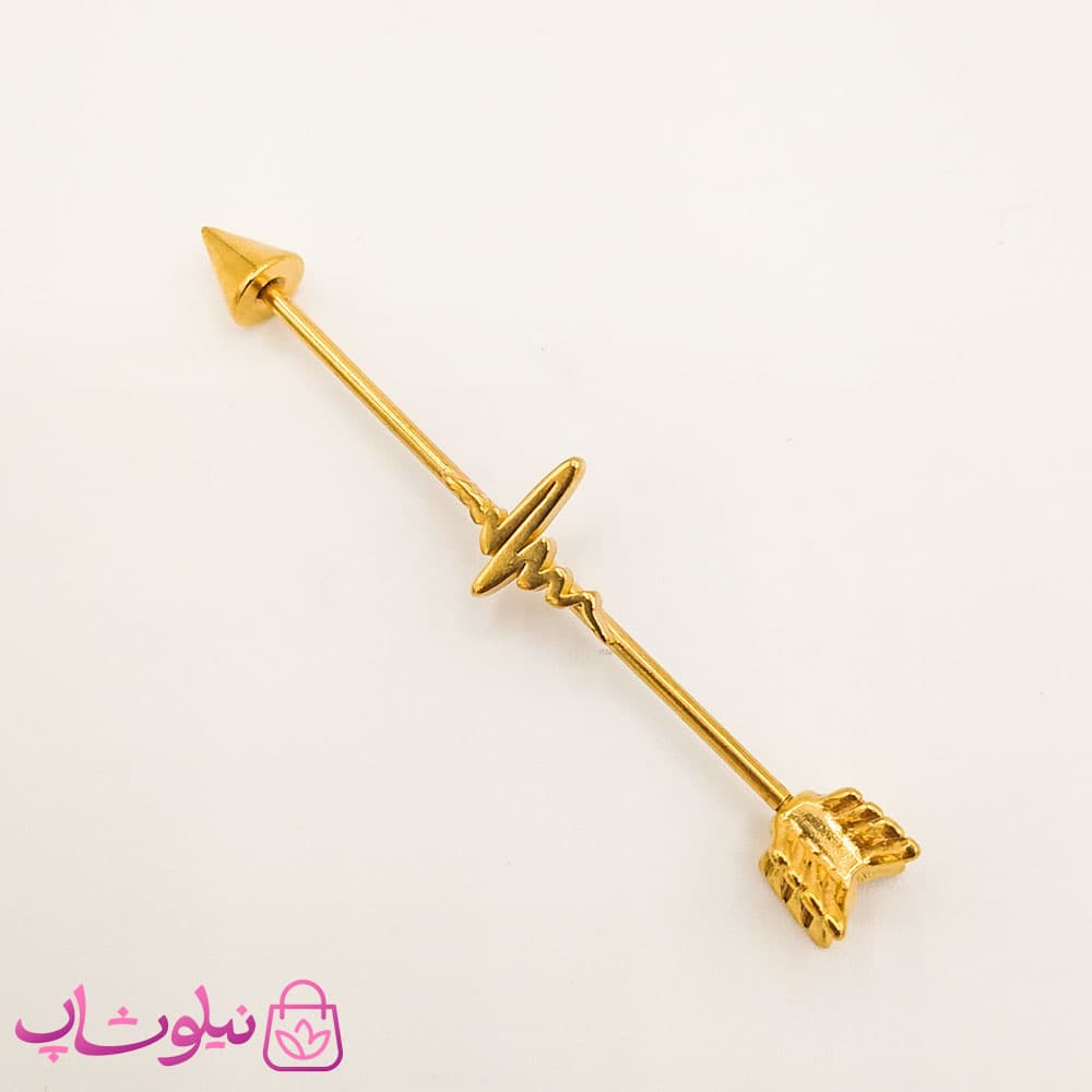 پیرسینگ گوش طرح فلش یا پیکان طلایی