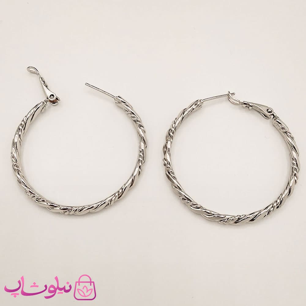 گوشواره زنانه حلقه ای بزرگ ژوپینگ نقره ای — تصویر ۲