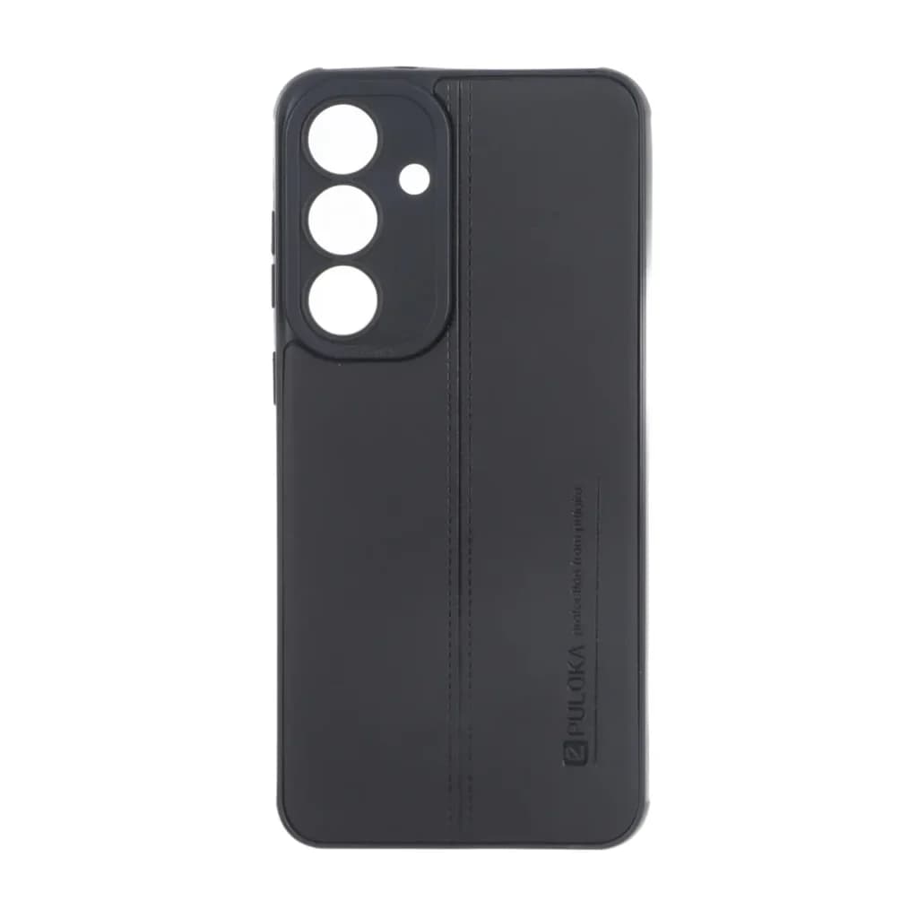 قاب Puloka طرح چرم دوخت دار محافظ لنزدار Samsung Galaxy S25 FE – مشکی — تصویر ۳