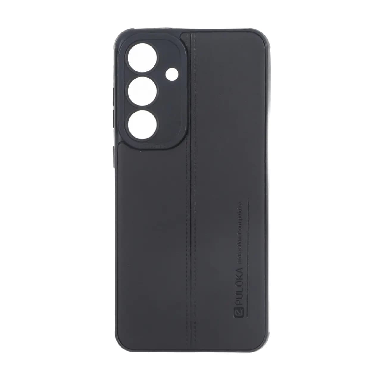 قاب Puloka طرح چرم دوخت دار محافظ لنزدار Samsung Galaxy S25 FE – مشکی — تصویر ۲
