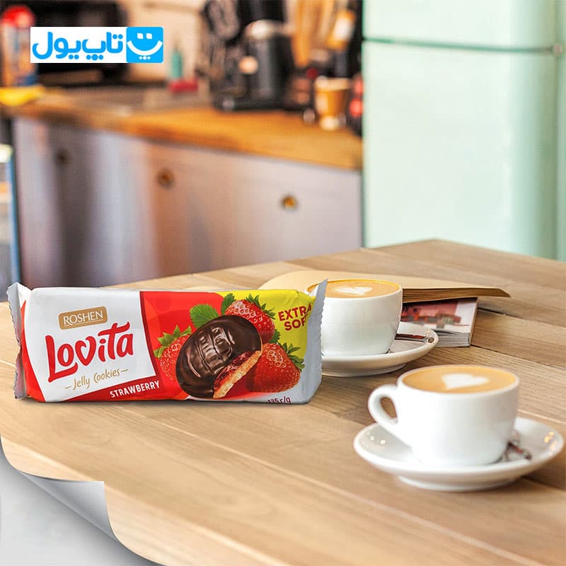 کوکی ژله ای لاویتا روشن ROSHEN با طعم توت فرنگی و روکش شکلات وزن 135 گرم — تصویر ۸
