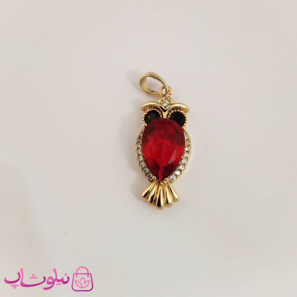 پلاک زنانه ژوپینگ طرح جغد با سواروسکی قرمز