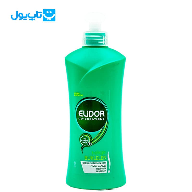 کرم مو الیدور Elidor سبز حاوی الاستین و شیر بادام حالت دهنده موهای فر حجم 300 میلی‌لیتر — تصویر ۳
