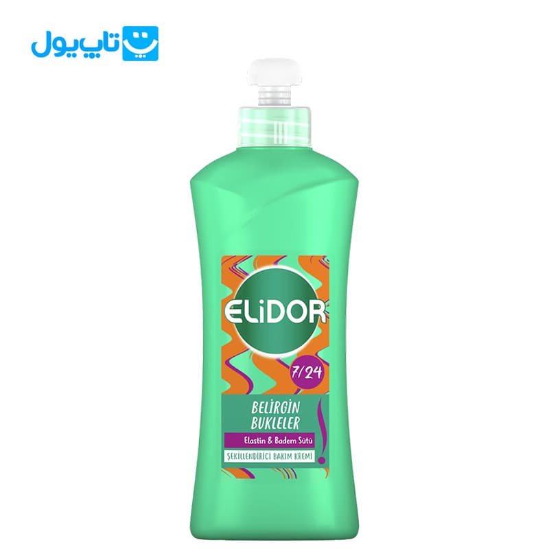 کرم مو الیدور Elidor سبز حاوی الاستین و شیر بادام حالت دهنده موهای فر حجم 300 میلی‌لیتر — تصویر ۴