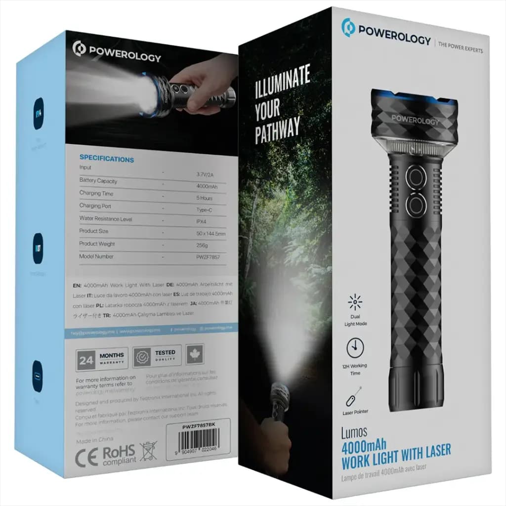 چراغ قوه به همراه لیزر مدل Lumos پاورولوژی Powerology Lumos 4000mAh Work Light with Laser — تصویر ۶
