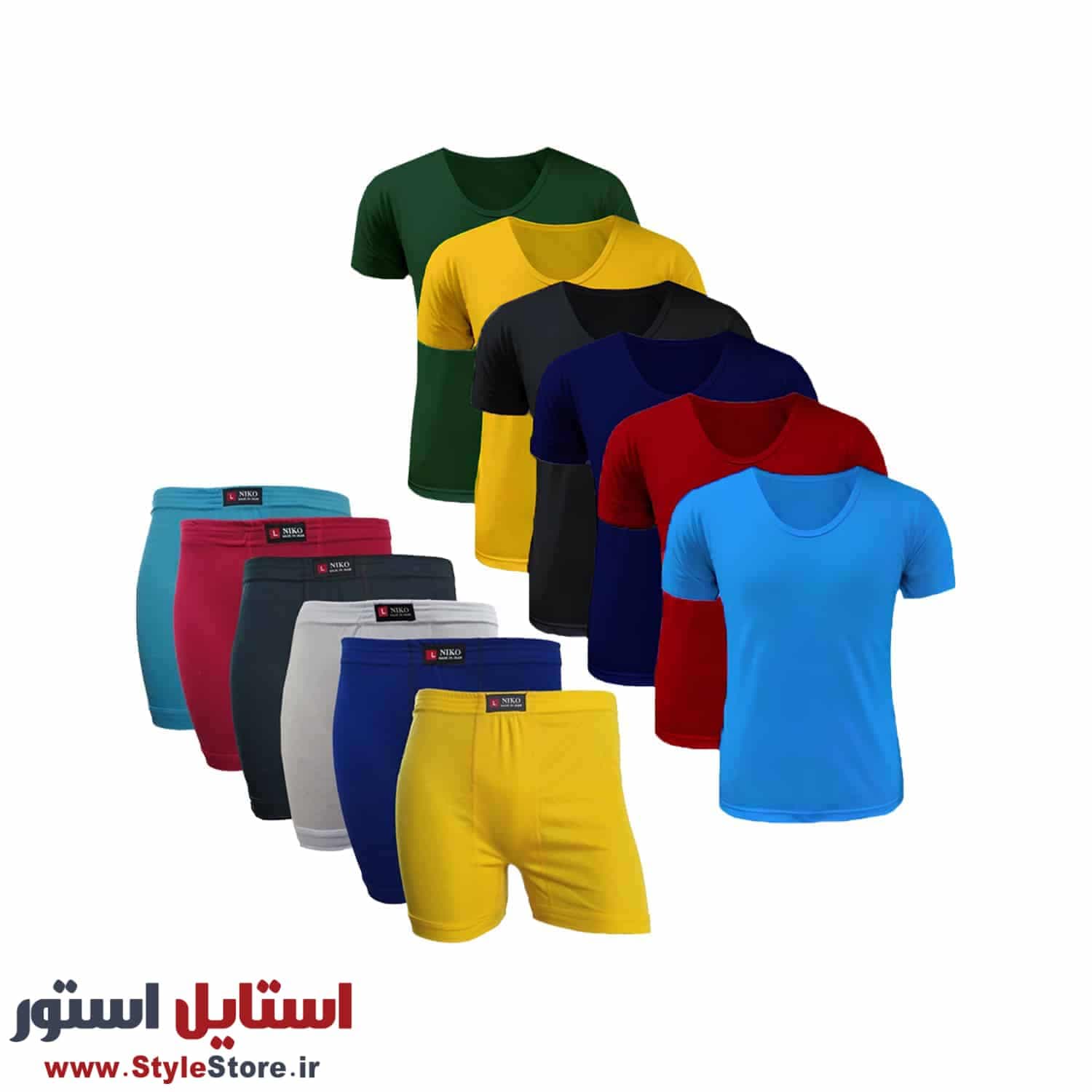 پک اقتصادی شورت پادار و زیرپوش آستین دار دورو نیکو رنگبندی روشن مجموعه 12 عددی — تصویر ۹
