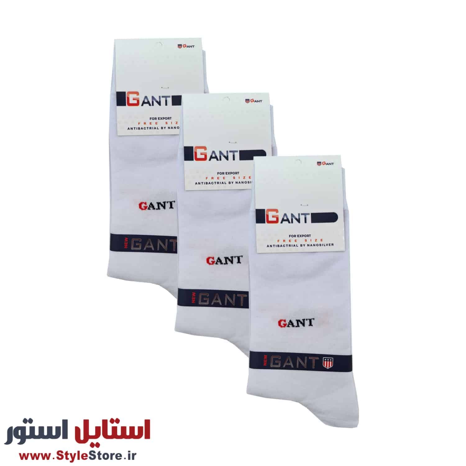 جوراب مردانه ساق بلند GANT کد 1494 رنگ سفید مجموعه 3 عددی