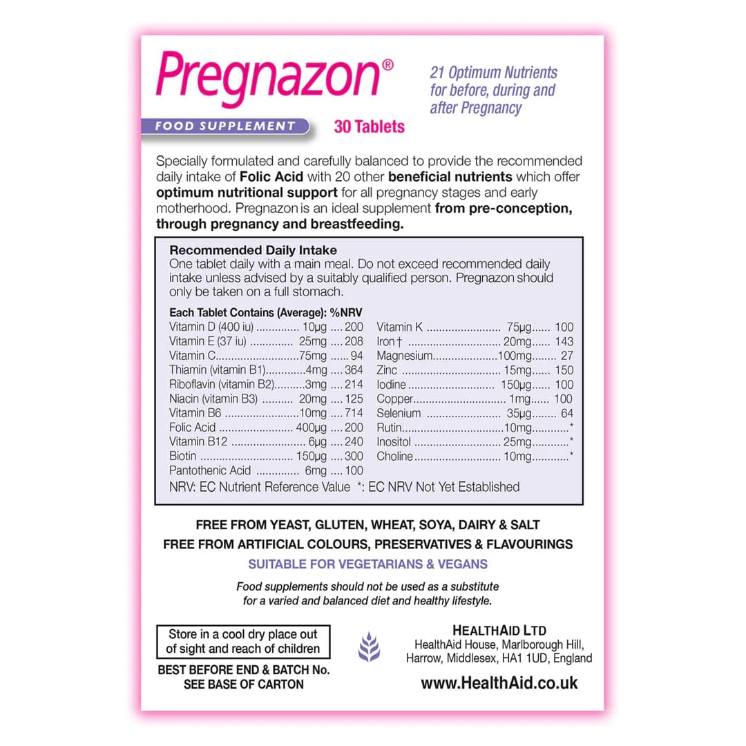 قرص پرگنازون (Pregnazon) هلث اید ۳۰ عددی — تصویر ۴