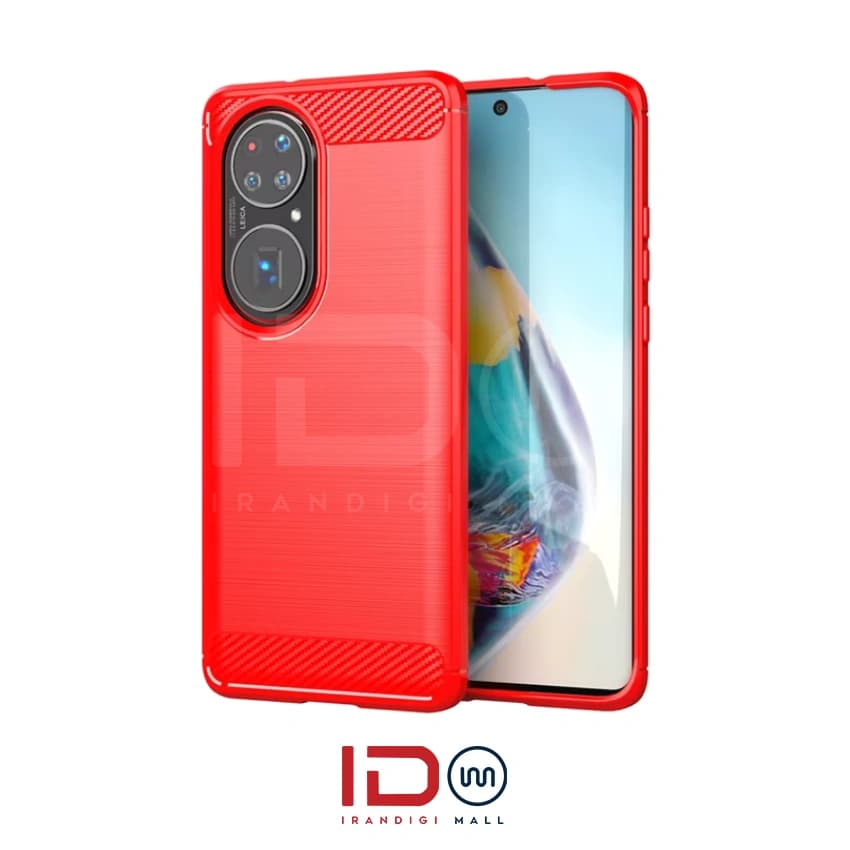 قاب فیبر کربن گوشی هواوی مدل HUAWEI P50 برند rugged armor رنگ قرمز
